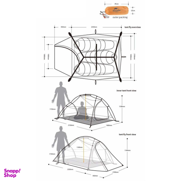 چادر مسافرتی سه نفره نیچرهایک (Naturehike) مدل Cloud Up 3 20D Ultralight