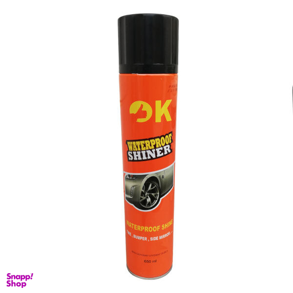 اسپری تمیز کننده لاستیک خودرو اوکی مدل WATERPROOF SHINER حجم 650 میلی لیتر