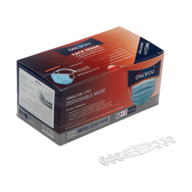 ماسک تنفسی اونلی یو مدل سه لایه CVLwt 503 بسته 50 عددی به همراه گیره نگهدارنده ماسک