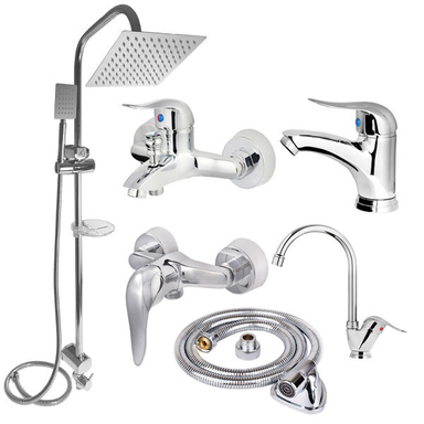 ست شیرآلات فراست پویا مدل رز به همراه علم دوش حمام دوکاره و شلنگ توالت