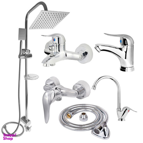 ست شیرآلات فراست پویا مدل رز به همراه علم دوش حمام دوکاره و شلنگ توالت