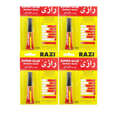 چسب قطره ای رازی مدل Super Glue حجم 3 میلی لیتر مجموعه 4 عددی