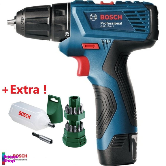 دریل پیچ گوشتی بوش مدل GSR-120LI+EXTRA به همراه مجموعه 25 عددی سری پیچ گوشتی