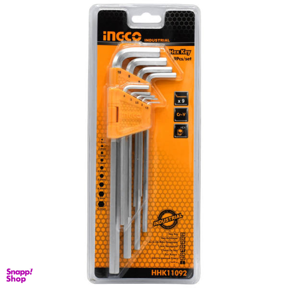 آچار آلن بلند اینکو (Ingco) مدل Hhk-11092 مجموعه 9 عددی