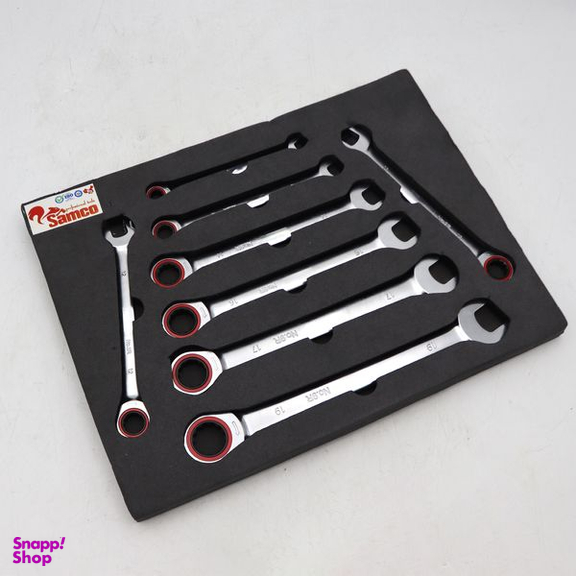 آچار یکسر تخت و یکسر رینگی جغجغه ای سامکو مدل YP-AT-8-19MM مجموعه 8 عددی