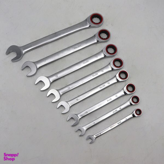 آچار یکسر تخت و یکسر رینگی جغجغه ای سامکو مدل YP-AT-8-19MM مجموعه 8 عددی