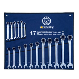 آچار یک سر تخت یک سر رینگ جغجغه هزبرن (Hezburn) مدل 1532017R مجموعه 17 عددی