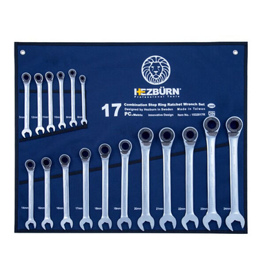 آچار یک سر تخت یک سر رینگ جغجغه هزبرن (Hezburn) مدل 1532017R مجموعه 17 عددی