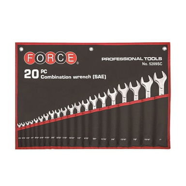 آچار یکسر تخت یکسر رینگ اینچی فورس (Force) مدل 5209SC مجموعه 20 عددی