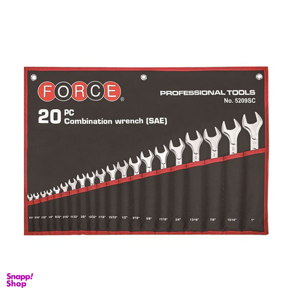 آچار یکسر تخت یکسر رینگ اینچی فورس (Force) مدل 5209SC مجموعه 20 عددی