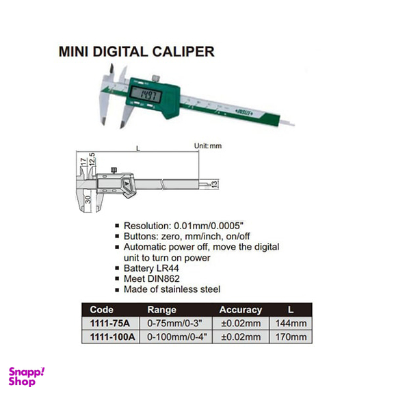 کولیس دیجیتال اینسایز (Insize) مدل 1111-75 سایز 7.5 سانتی متر