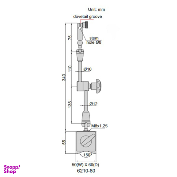 پایه ساعت اندیکاتور مگنتی اینسایز (Insize) مدل 80-6210
