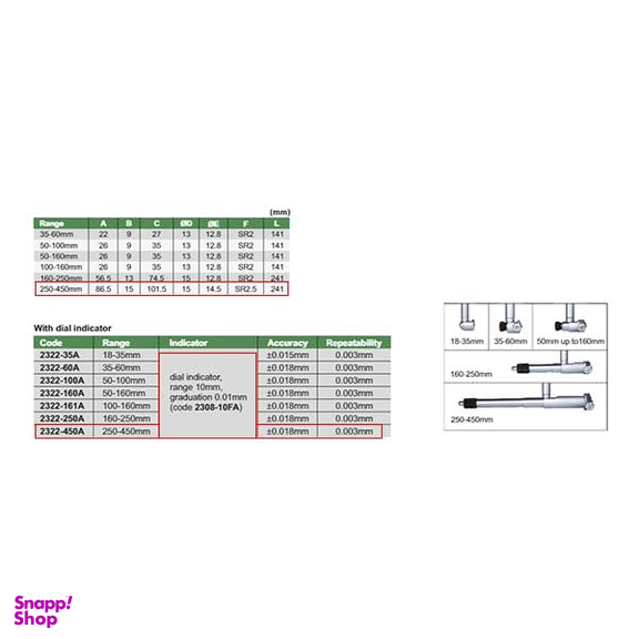 بور گیج 450 - 250 میلی‌ متر اینسایز (Insize) مدل 2322-450A