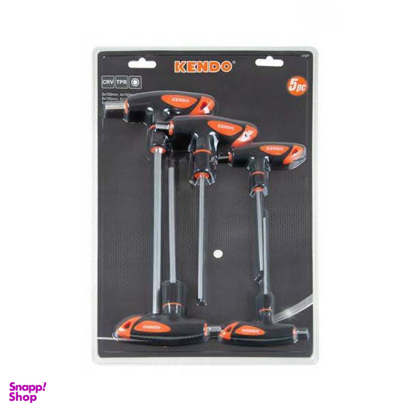 آچار آلن شش گوش دسته T فوق بلند کندو (Kendo) مدل 20779 مجموعه 5 عددی