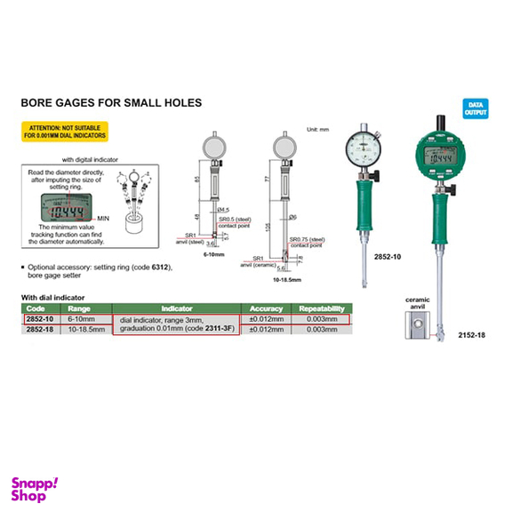 بور گیج 10 - 6 میلی متر اینسایز (Insize) مدل 10-2852