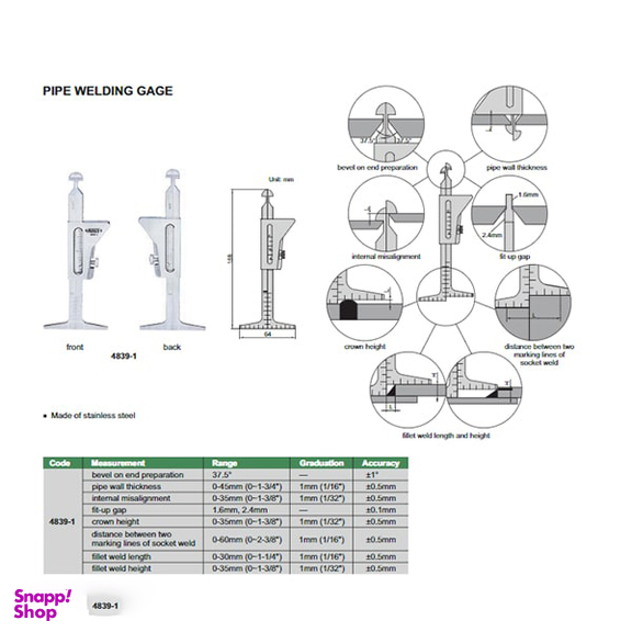 گیج جوشکاری لوله اینسایز (Insize) مدل 1-4839