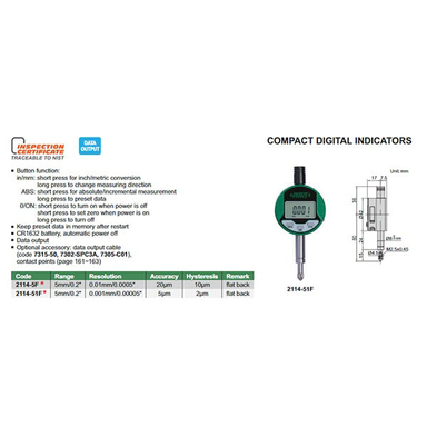 ساعت اندیکاتور دیجیتال اینسایز (Insize) مدل 2114-5F