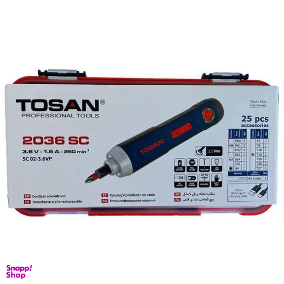 پیچ گوشتی شارژی 3.6 ولت توسن (Tosan) مدل 2036SC
