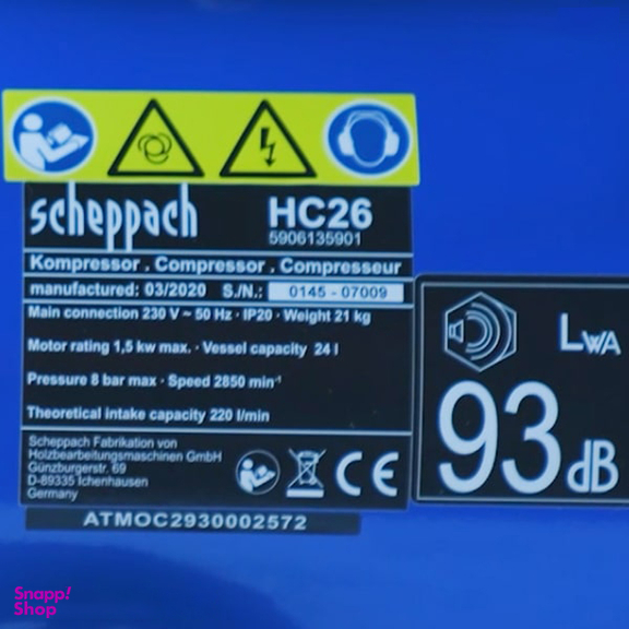 کمپرسور هوا شپخ (Scheppach) مدل HC26 حجم 24 لیتر