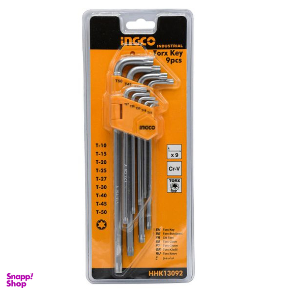 آچار آلن ستاره ای اینکو (Ingco) مدل H-H-K-13092 مجموعه 9 عددی