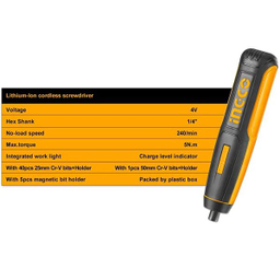 پیچ گوشتی شارژی اینکو (Ingco) مدل CSDLI0403-4V مجموعه 45 عددی
