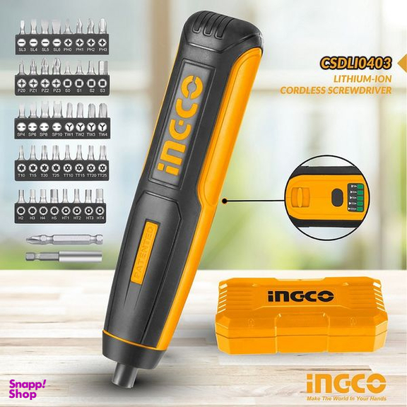 پیچ گوشتی شارژی اینکو (Ingco) مدل CSDLI0403-4V مجموعه 45 عددی
