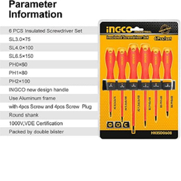 پیچ گوشتی اینکو (Ingco) مدل HKISD-0608 مجموعه 6 عددی