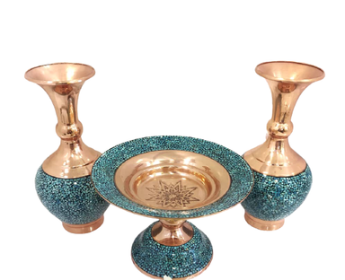 ست گلدان و شکلات خوری فیروزه کوبی روی مس کادوی ایرانی (Kadoirani)