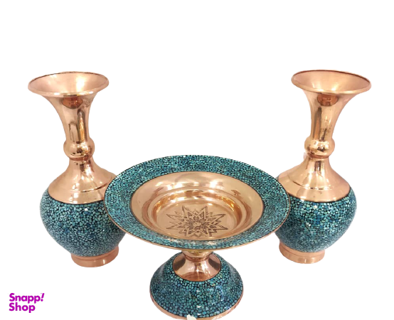 ست گلدان و شکلات خوری فیروزه کوبی روی مس کادوی ایرانی (Kadoirani)