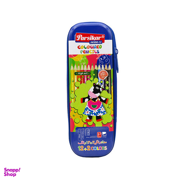 مداد رنگ ی پارسیکار (Parsikar) مدل 990-12-1 جعبه زیپی با اقلام اضافه بسته 12 رنگ