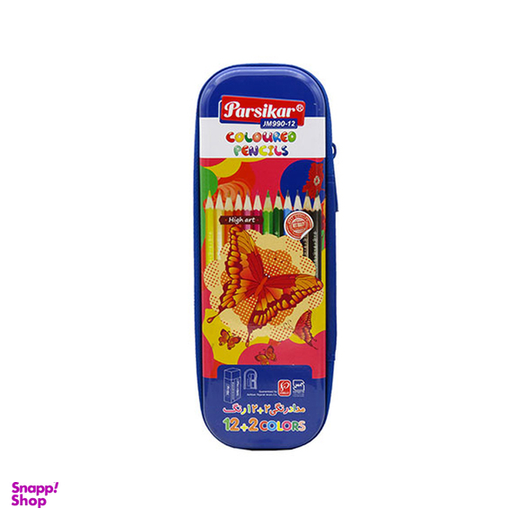مداد رنگ ی پارسیکار (Parsikar) مدل 990-12-3 جعبه زیپی با اقلام اضافه بسته 12 رنگ