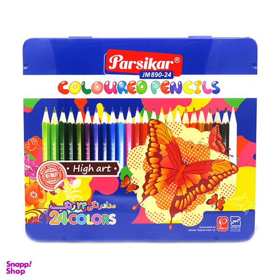 مداد رنگ ی پارسیکار (Parsikar) مدل 890-24-2 جعبه فلزی بسته 24 عددی