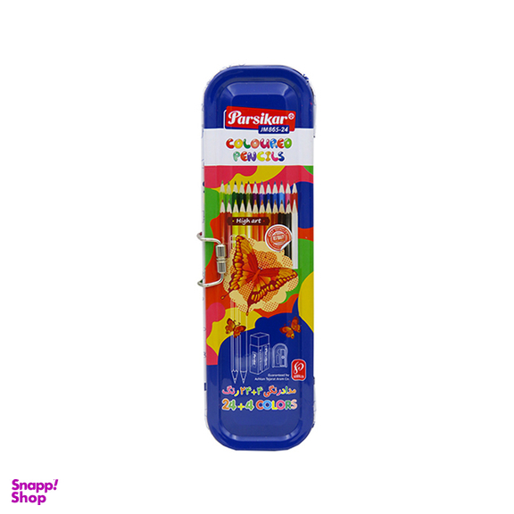 مداد رنگ ی پارسیکار (Parsikar) مدل 865-24-4 جعبه کشویی با اقلام اضافه بسته 24 رنگ