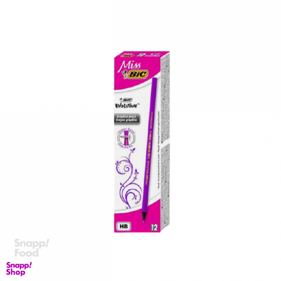 مداد بیک (Bic) رنگ مشکی بدنه بنفش بسته 12 عددی