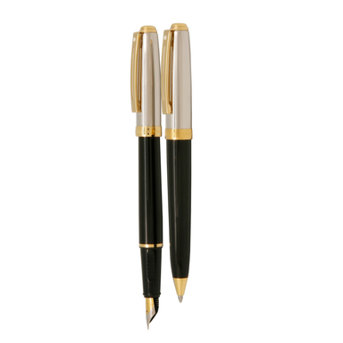 خودکار و خودنویس شفر (Sheaffer) مدل Prelude بدنه نیمه کروم براق بدنه مشکی با گیره زرد