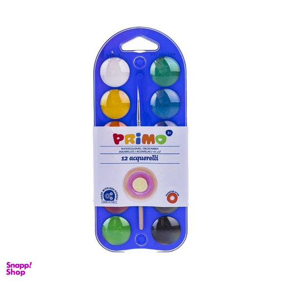 آبرنگ 12 رنگ همراه با پالت و قلم مو پریمو (Primo) کد 110A12B
