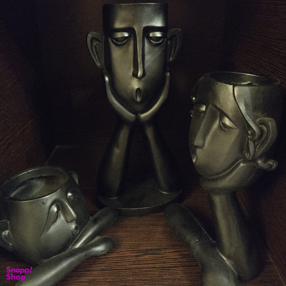 مجسمه و گلدان پلی استر سه تکه چهره مشکی