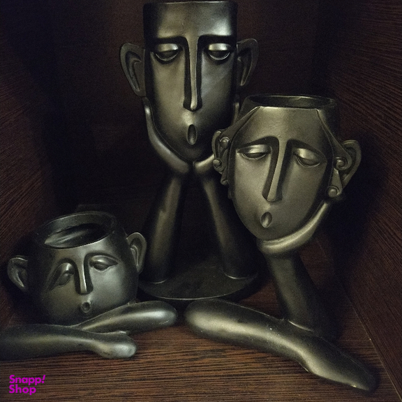 مجسمه و گلدان پلی استر سه تکه چهره مشکی