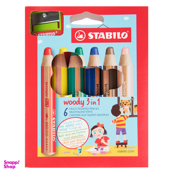 مداد رنگی 6 رنگ استابیلو سری سوانو مدل Woody 3 in 1