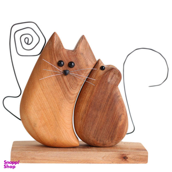 مجسمه چوبی طرح موش و گربه کد W14