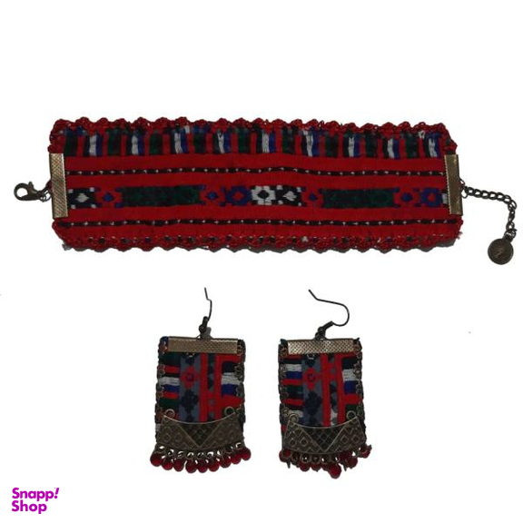 ست دستبند و گوشواره سوزن دوزی طرح بلوچ کد E7