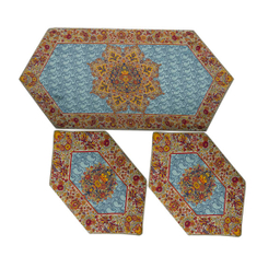 ست سه تکه ابریشم ترمه عدل کشمیر طرح گل فرنگ g30