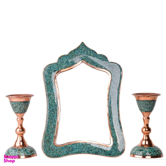 ست 3 تکه آینه و شمعدان فیروزه کوبی هنرلوکس مدل زیور کد S1