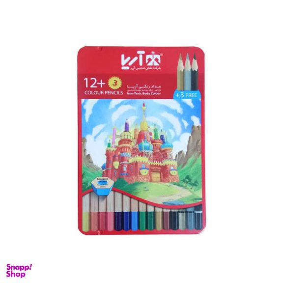 مداد رنگی 15 رنگ آریا طرح قلعه کد 3+12