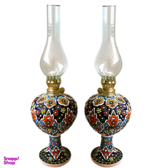 چراغ گردسوز میناکاری سفالی مدل یلدا کد D10 مجموعه دو عددی