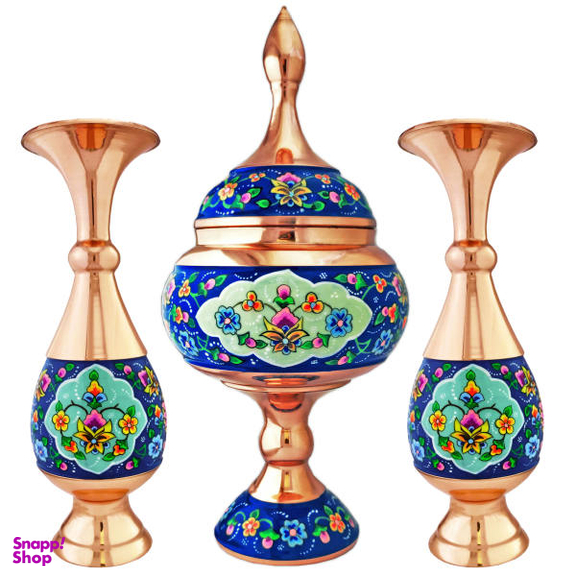 ست 3 تکه گلدان و شکلات خوری مسی مدل پرداز کد ab24