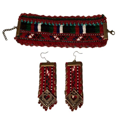 ست دستبند و گوشواره سوزن دوزی بلوچ کد E21