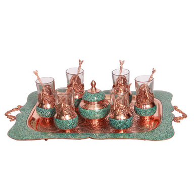 سرویس چای خوری 8 پارچه فیروزه کوبی کد 2326