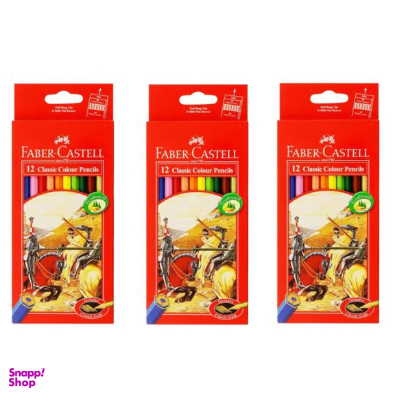 مداد رنگی 12 رنگ فابر کاستل مدل classic بسته 3 عددی