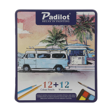 مداد رنگی 12 رنگ +12 رنگ آبرنگ پادیلوت طرح ماشین مدل A-710212-2